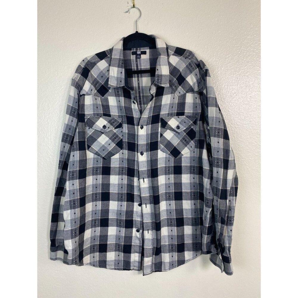 Frye Western Long sleeve Shirt Men size XXL Black White Plaid Button Up Cowboy